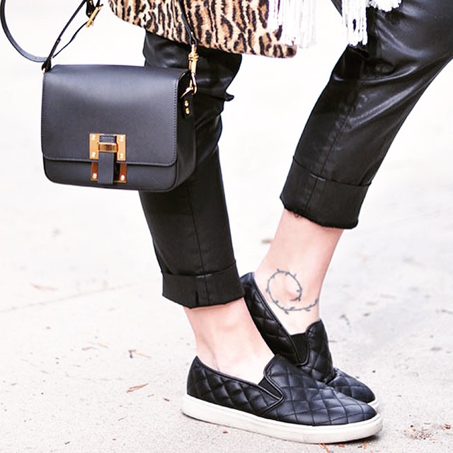 leather pants-quilted sneakers