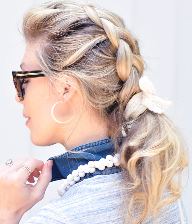 loose messy french braid and ponytail