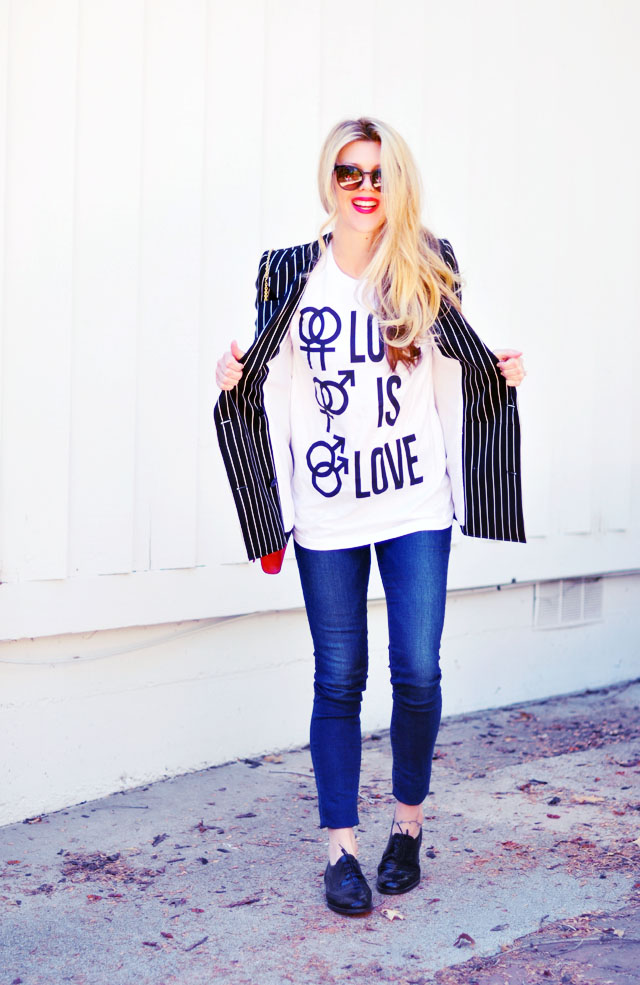 love is love t-shirt-jeans-striped blazer