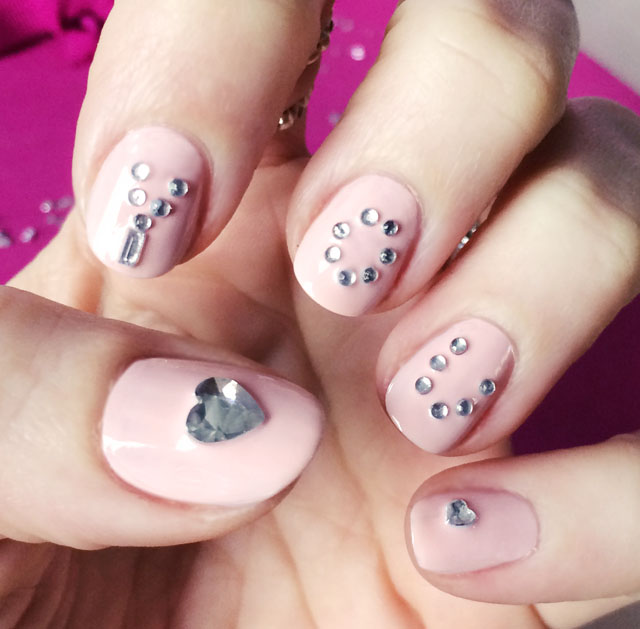 love you pink nails with crystals