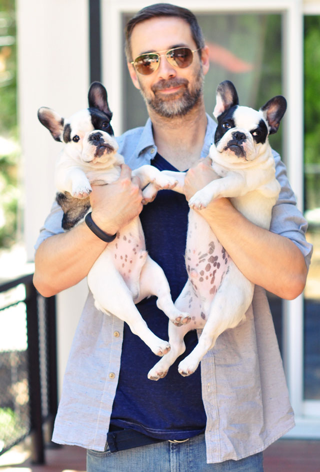 man style -  holiding the puppies