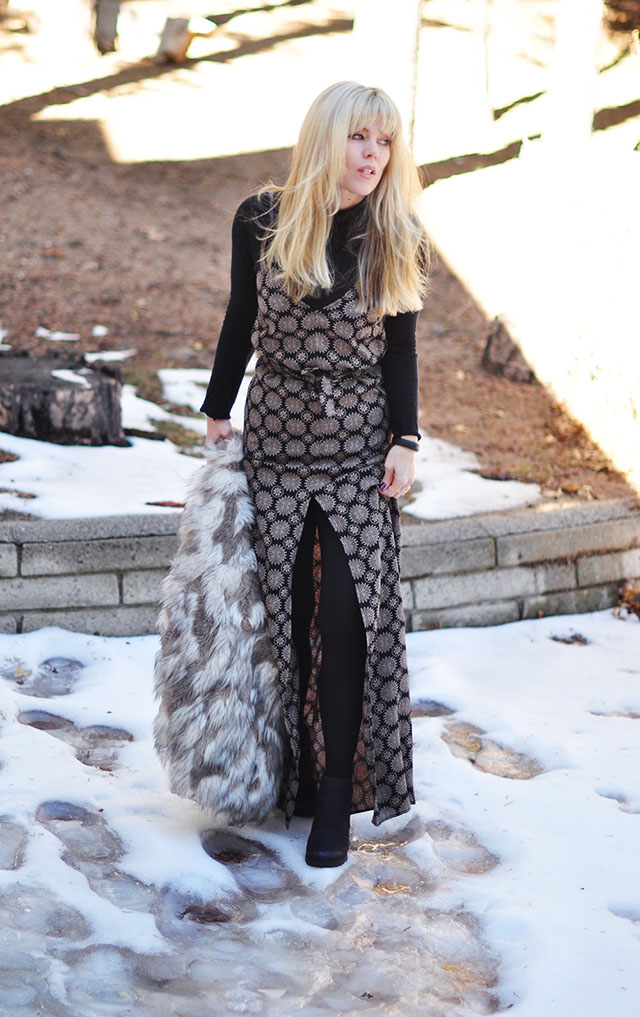 maxi dress in the snow