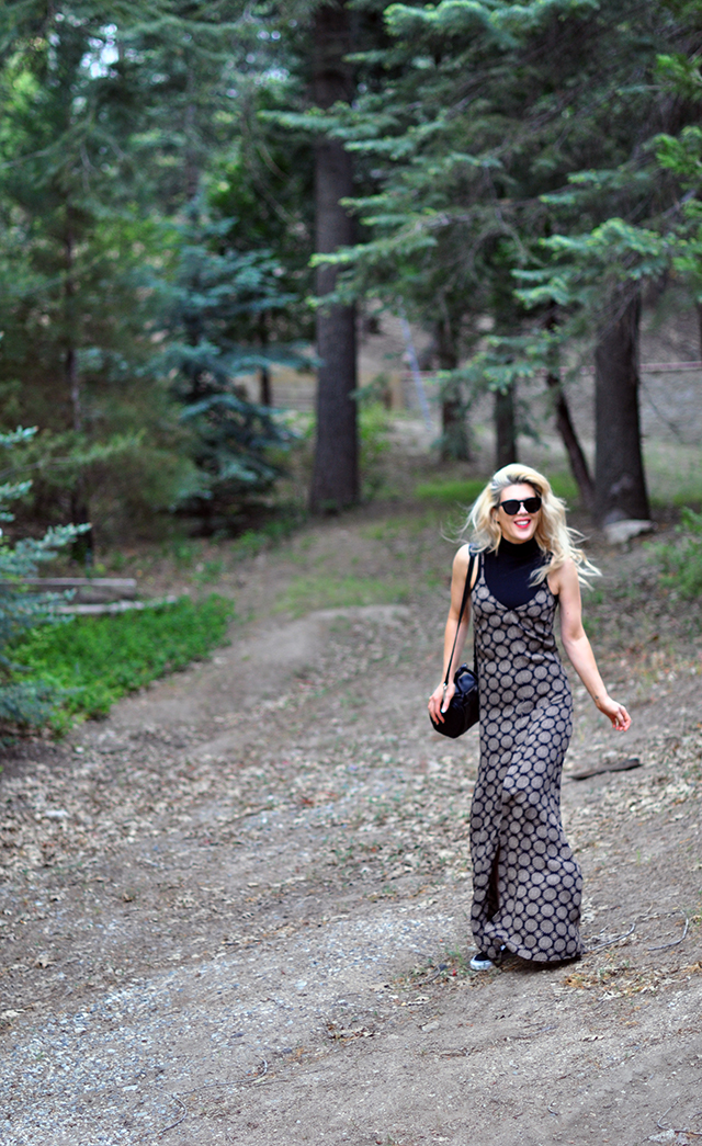 maxi dress layered over a crop tank tee with vans old skull sneakers - summer style