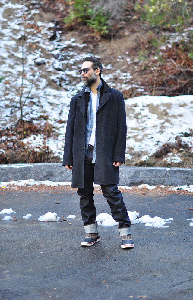 menswear-winter coat and jeans