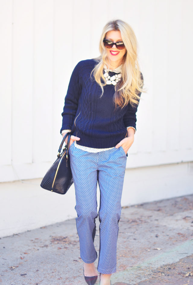 navy sweater+pajama print pant-work wear