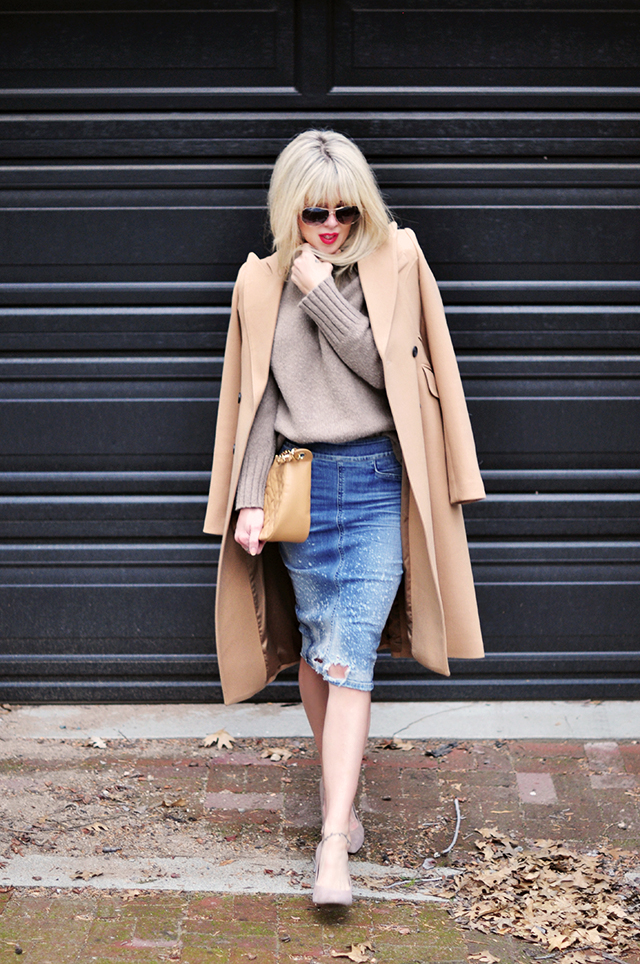 neutrals_camel coat_ denim skirt_chanel bag