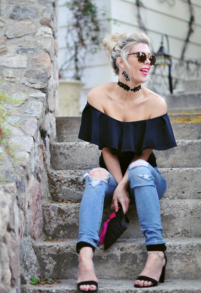 off the shoulder top lace choker