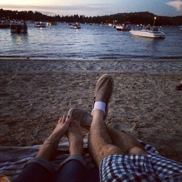 on the lake watching the boats