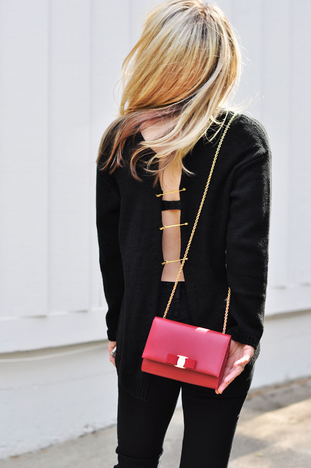 open back sweater -ferragamo bag