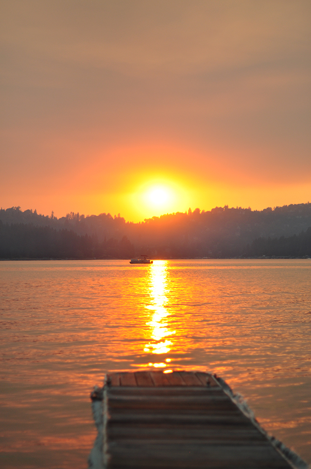 orange sunset on the water_Lake Arrowhead California_Summer Solstice