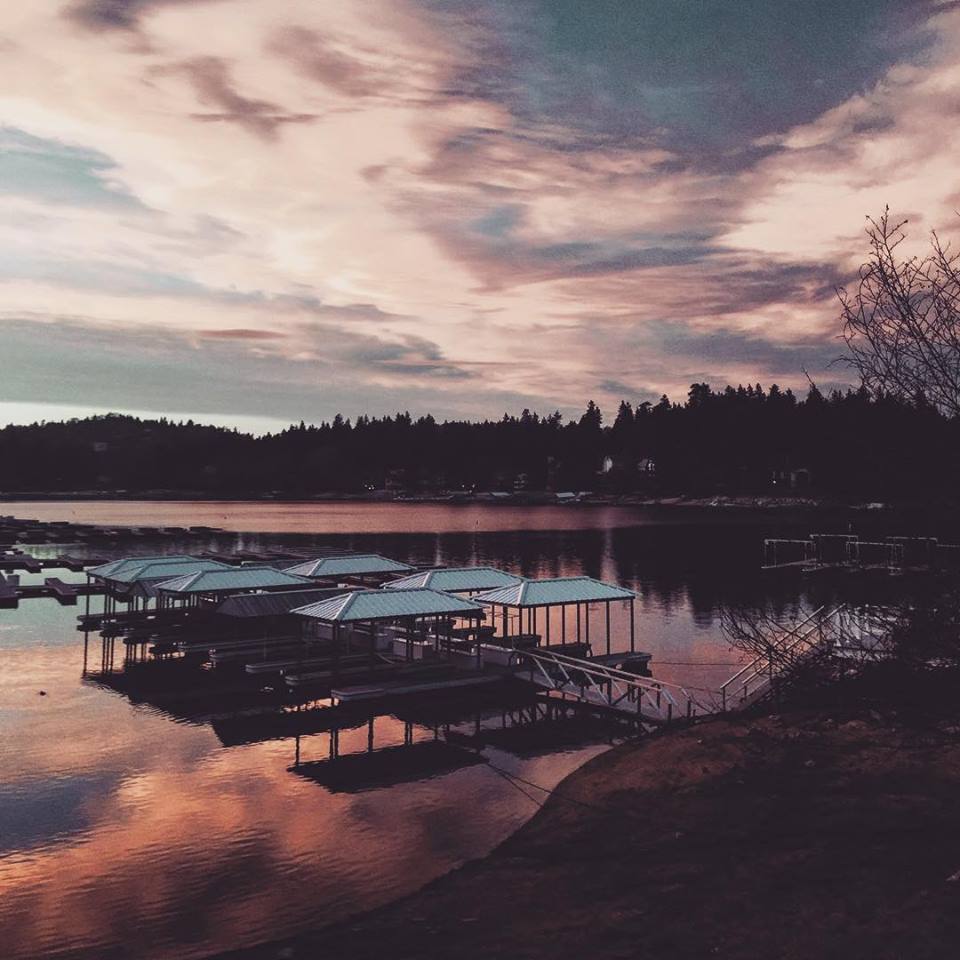 pink and blue sunset over the lake arrowhead