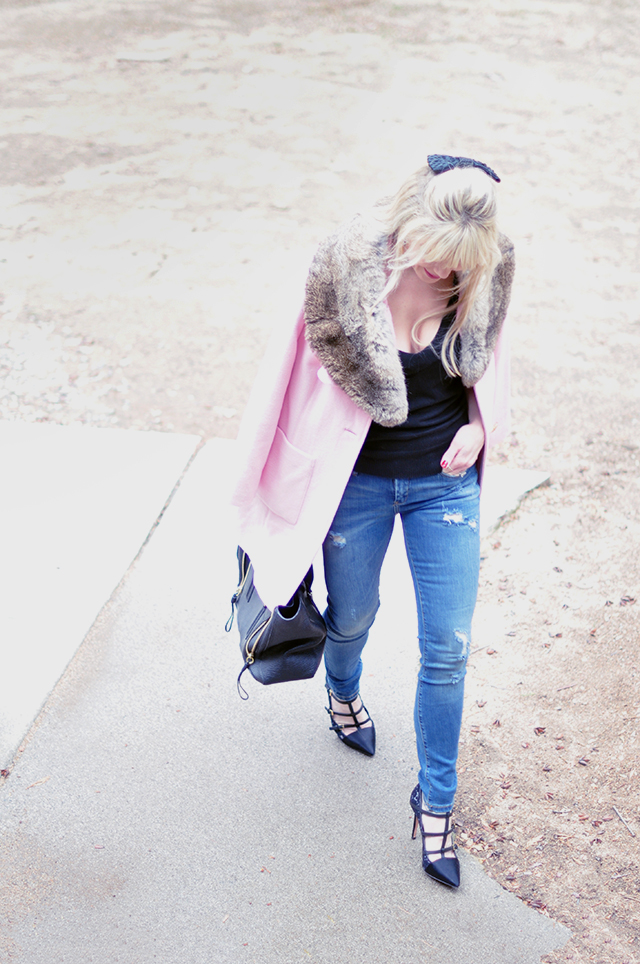 pink coat_jeans