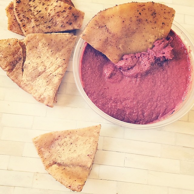 pita chips and beet hummus