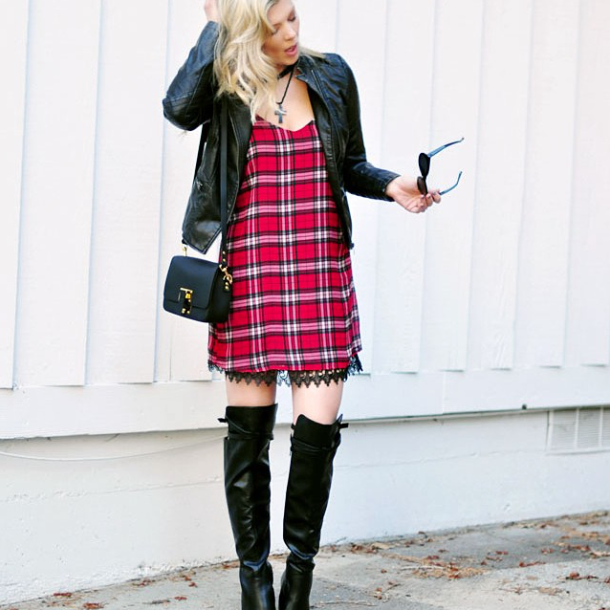 plaid dress and boots-90s