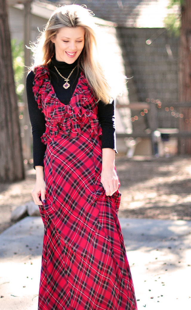 plaid maxi dress with turtleneck-70s -2