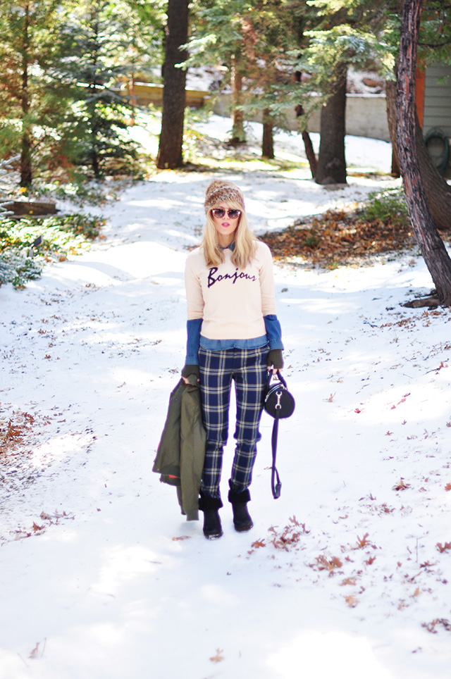 plaid pants_bonjour sweater_winter outfit