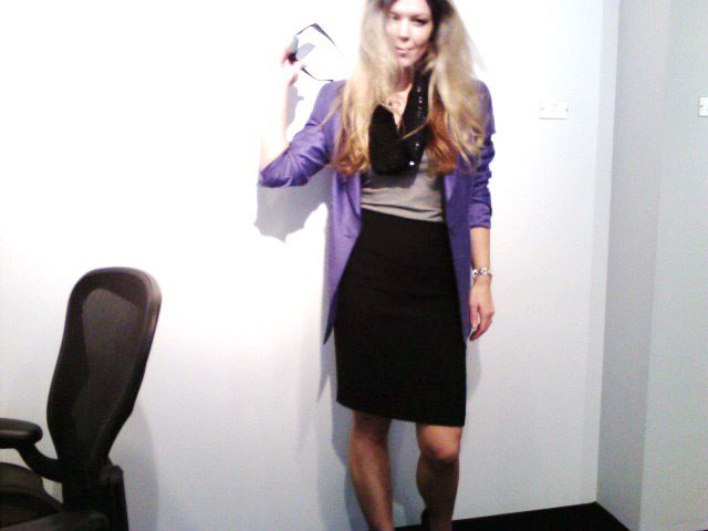 purple blazer-tshirt and pencil skirt 2