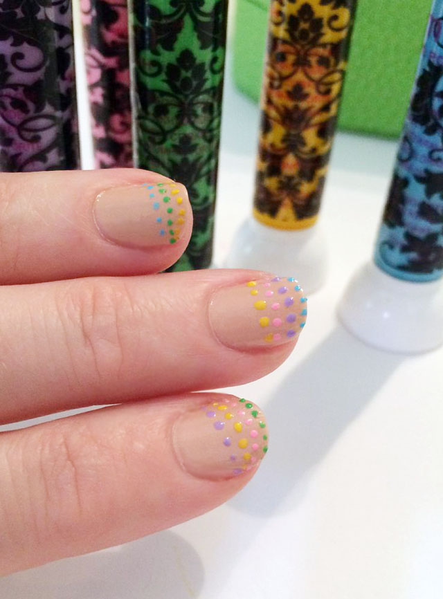 rainbow dot nude nails