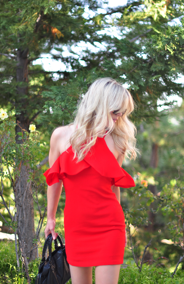 red dress with ruffle