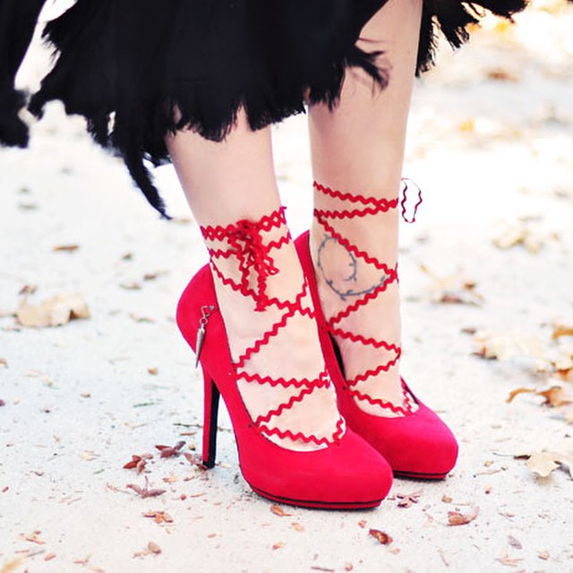 red lace up pumps