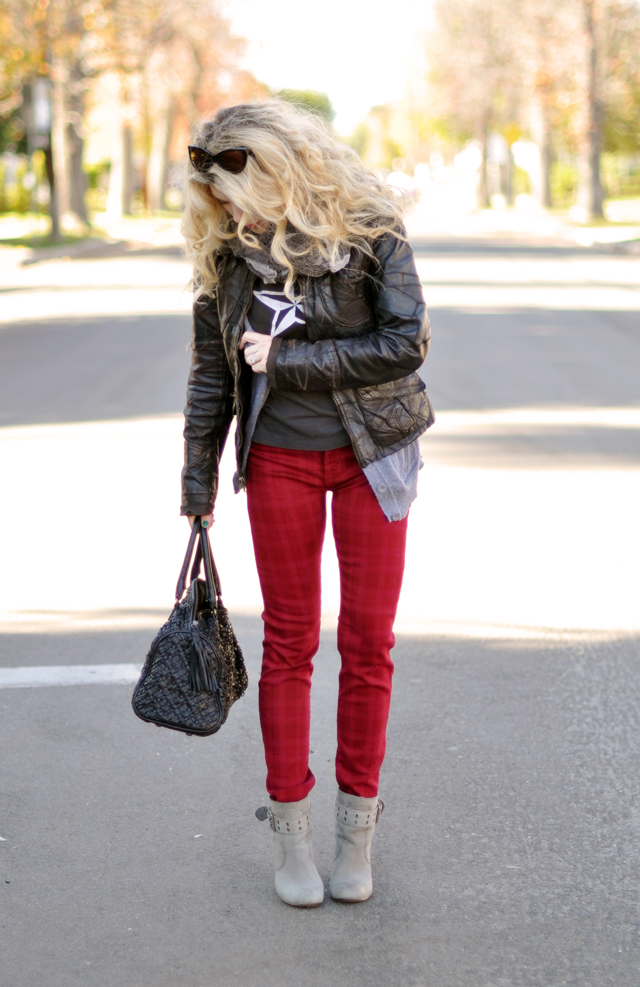 red plaid pants