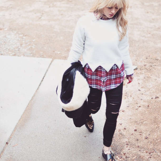 ripped black skinny jeans_plaid+leopard