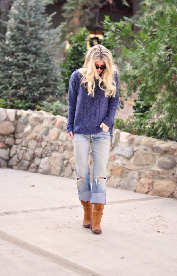 ripped levis boots cozy knit sweater