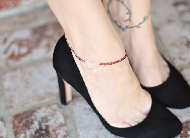 rose gold heart love anklet- ankle bracelet with pearl