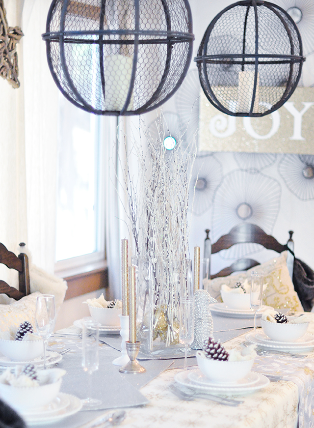 rustic glam winter holiday tablescape