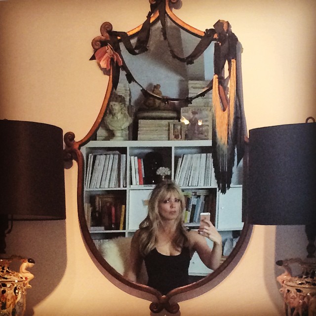 selfie in mirror-between two lamps