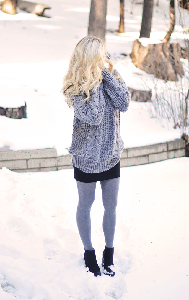 skirt and tights in the snow