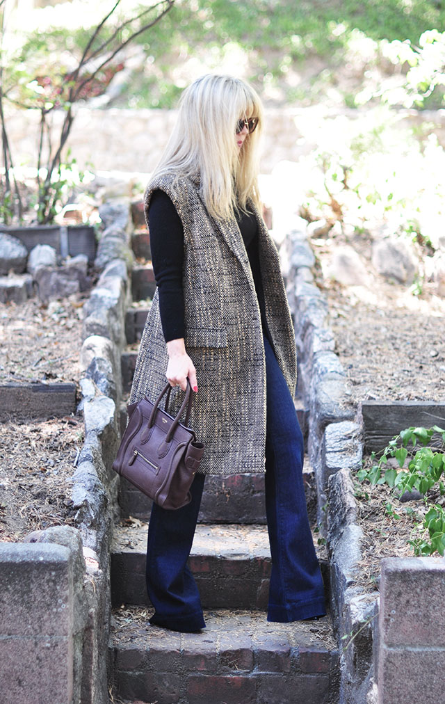 sleeveless tweed coat-diy -celine bag-flares