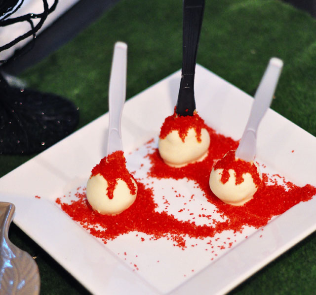 spooky knifed bloody cake pops for halloween