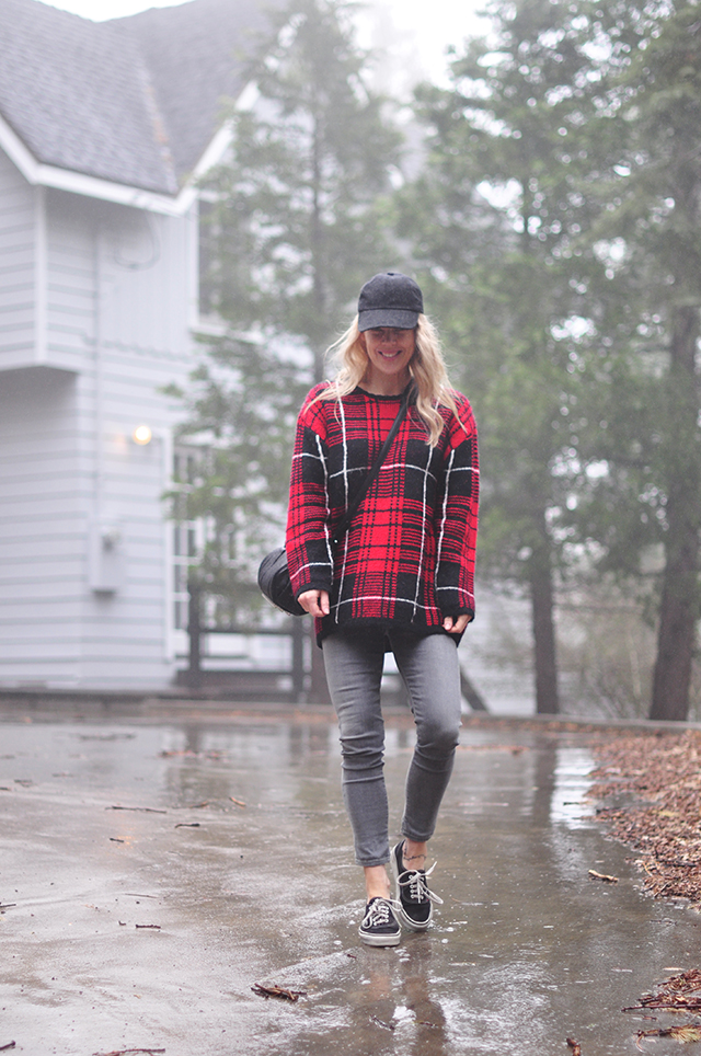 grey and black and red in the rain - fall style