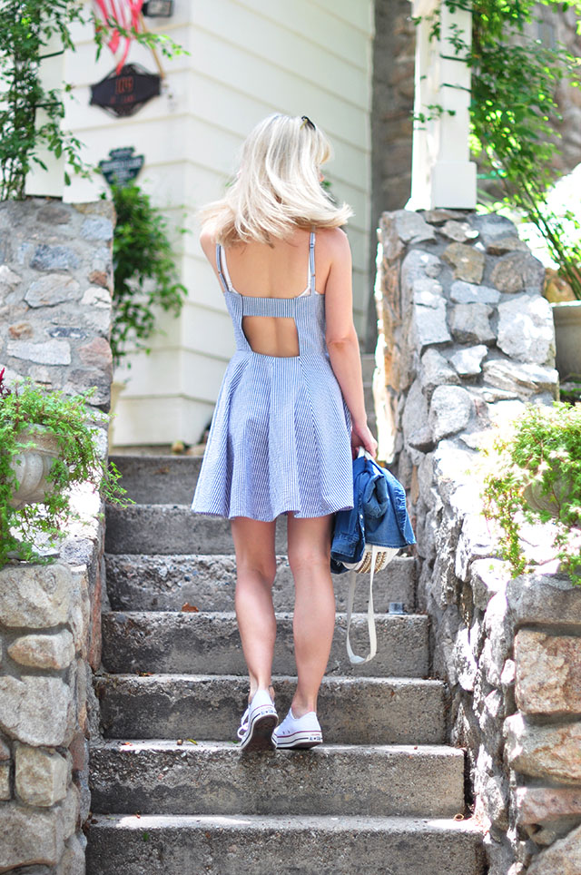 striped dress with cut out back