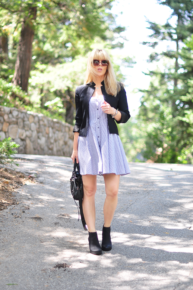 striped dress_black jacket and boots