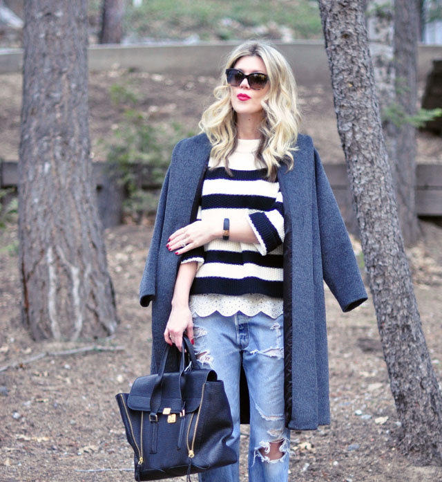 striped sweater -lace peeking out-vintage levis boyfriend jeans