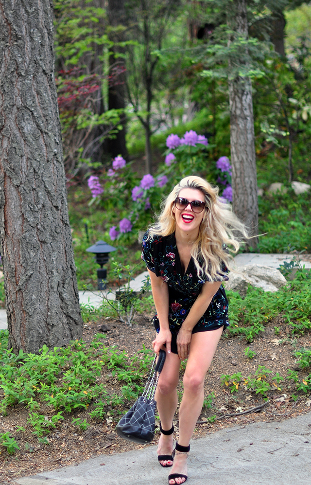 floral romper_summer style_big hair_vintage chanel