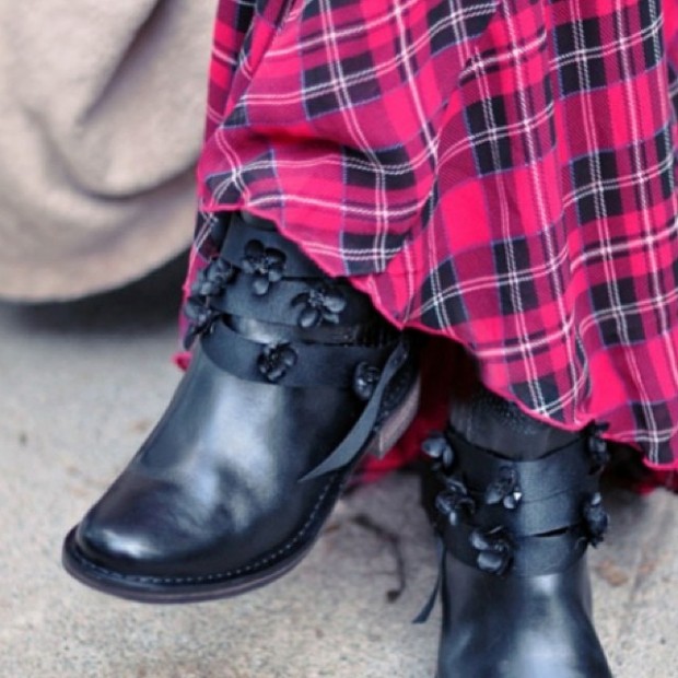 tartan maxi dress flowers on boots