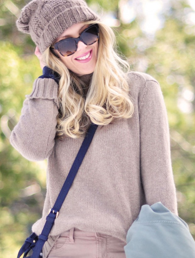 taupe sweater-taupe knit hat