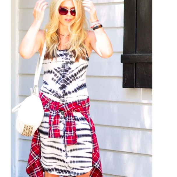 tie dy dress with flannel waist shirt