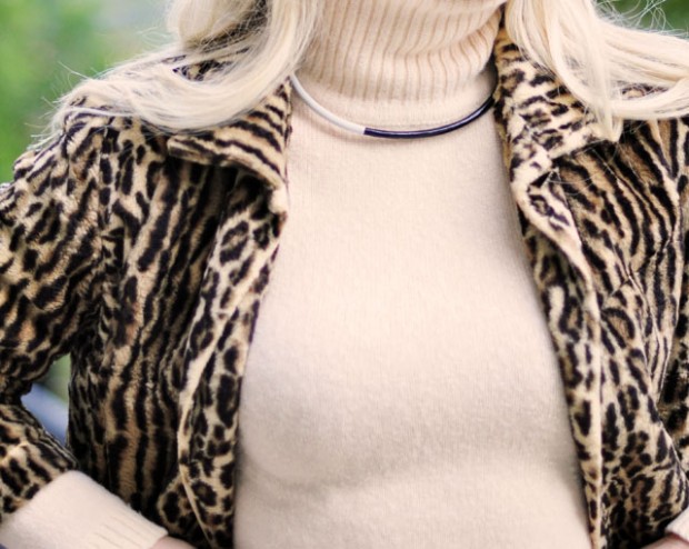 turtleneck and leopard coat