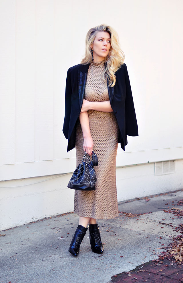 vintage gold mesh dress +blazer