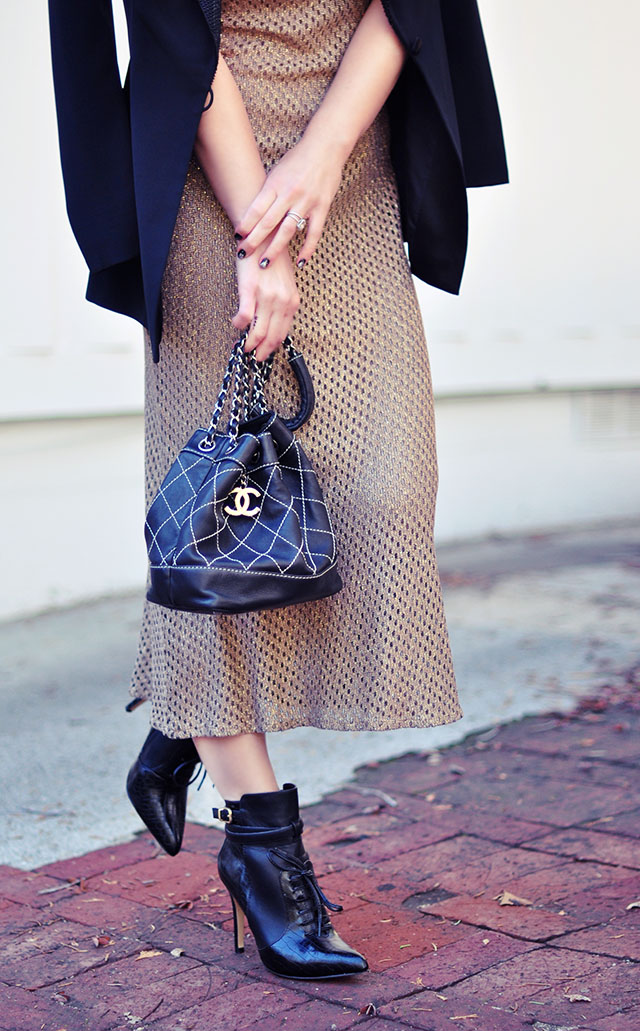 vintage gold mesh dress-chanel bag-altuzarra boots