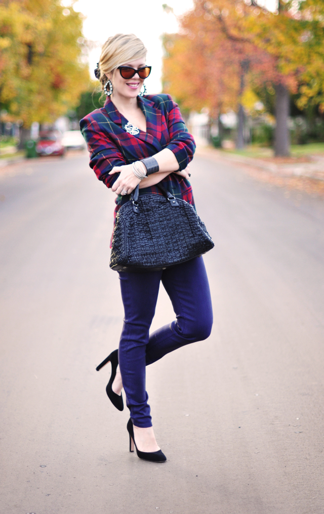 vintage plaid blazer purple jeans